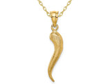14K Yellow Gold Brushed Italian Horn Pendant Necklace with Chain